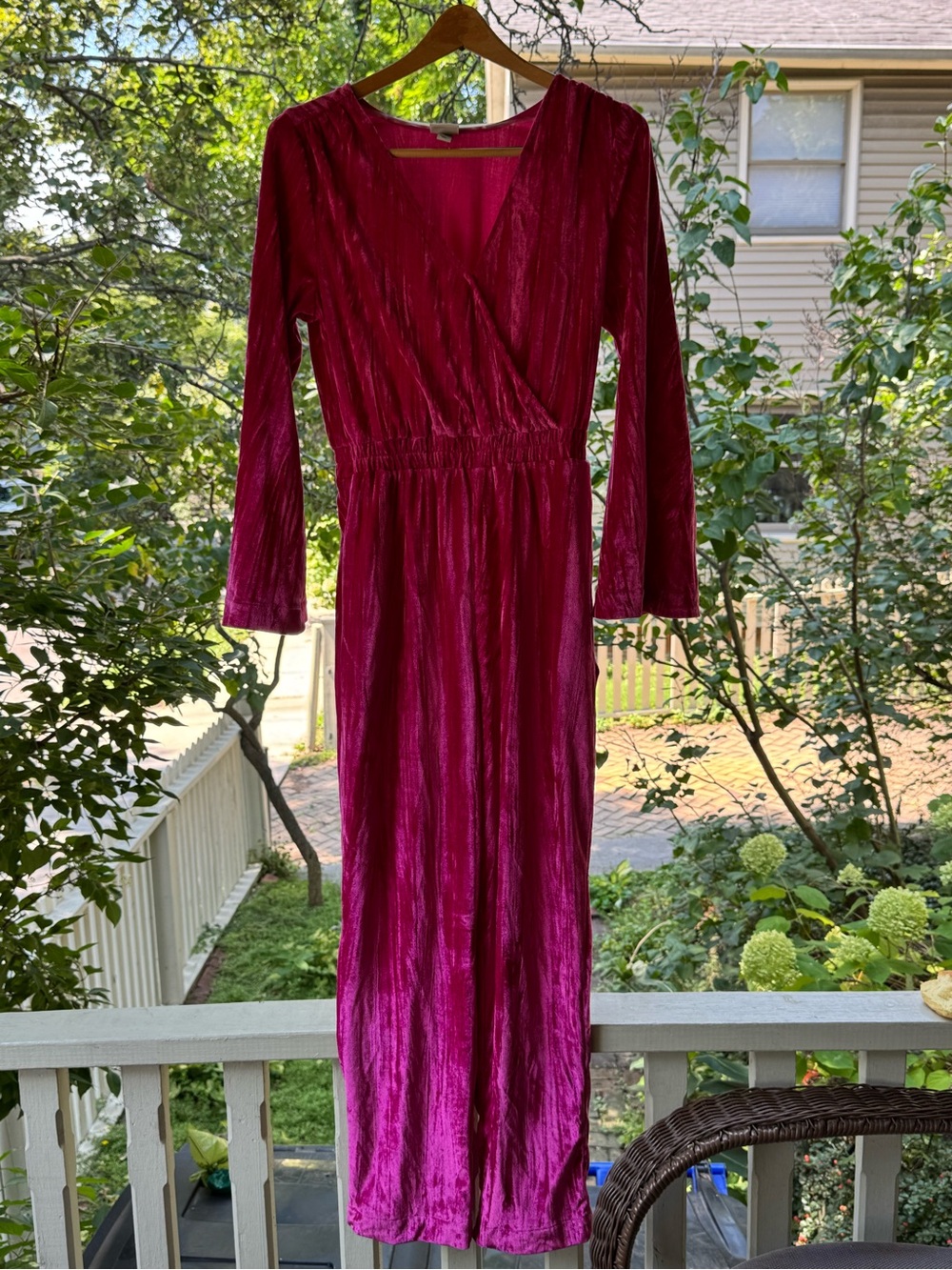 a new day Fuchsia Velvet Long Sleeve Jumpsuit